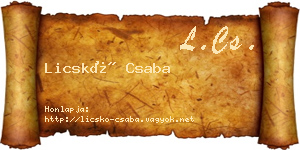 Licskó Csaba névjegykártya